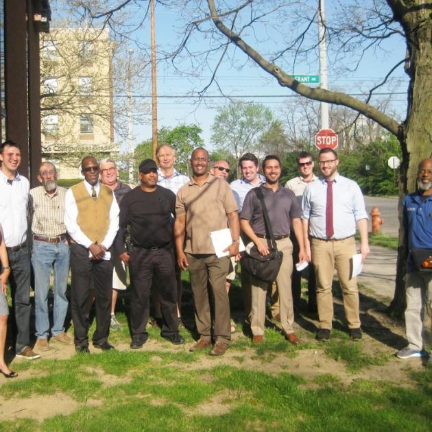 Newly-elected members of the Franklin County Democratic Party Central Committee assembled outside Ohio Democratic Headquarters on April 20.
