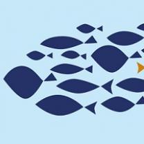 Simple drawing of blue fish swimming to the left