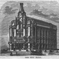 Black and white sketch of old city hall