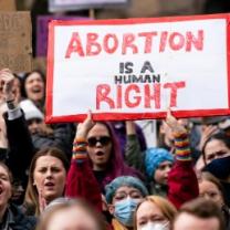 Protest with sign Abortion is a Human Right
