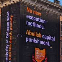 Billboard saying No New execution methods - abolish capital punishment