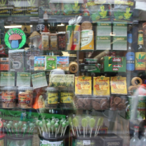 Store with shelves of edibles