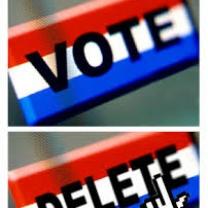 The word vote in one box and the word delete in a bottom box