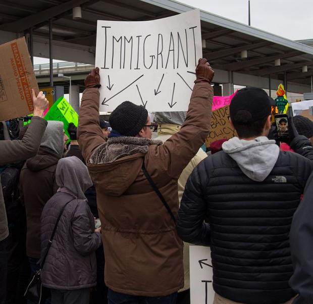People protesting immigration ban at JFK airport
