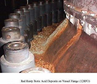 Red Rusty Boric Acid Deposits on Vessel Flange