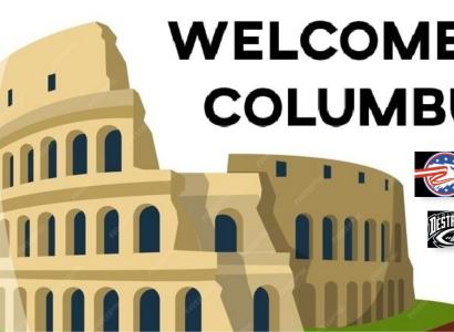 Coliseum crumbling with logos of sports teams 