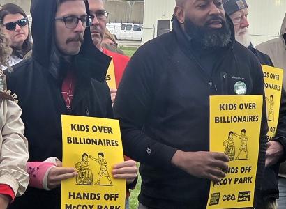 People protesting at McCoy Park