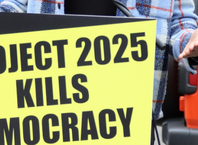 Sign saying Project 2025 kills democracy