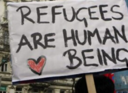 Sign saying Refugees are human beings