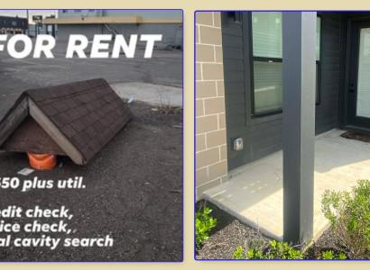 For rent ad and veyr small concrete slab behind a back door.