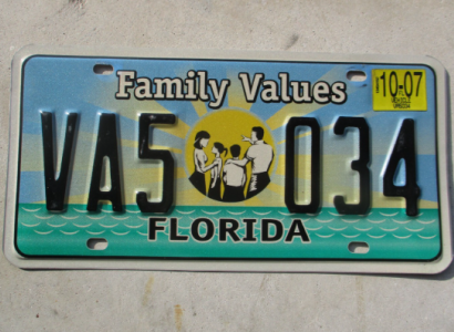 Florida license plate saying Family Values