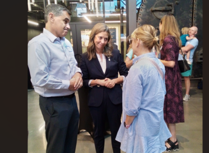 Amy talking with a constituent