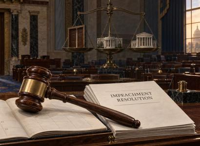Congressional Desk with Impeachment Resolution on it