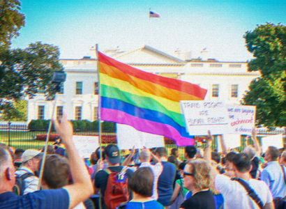 Rally with rainbow flag