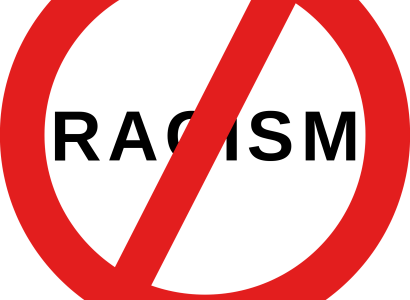 Word "racism" in a "No" symbol, a red circle with a line through it