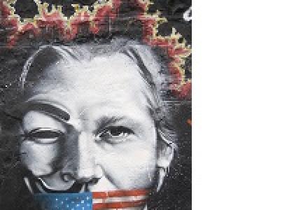 Black and white man's face with flag over his mouth