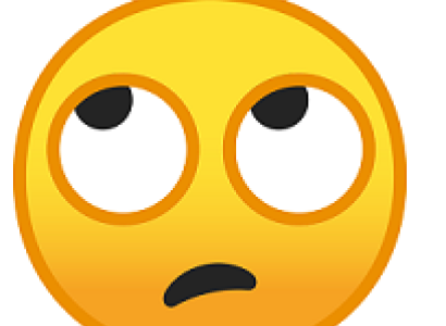 Round yellow circle with a face with eyes rolling up to the top left and a frown