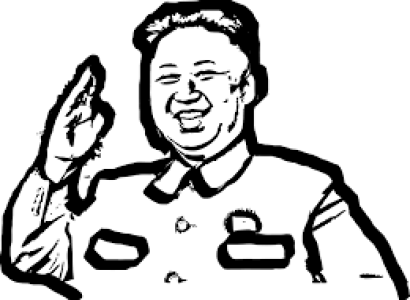 Black and white sketch of heavy set Asian man with hair only on top of head, shaved on the sides and he's smiling and saluting