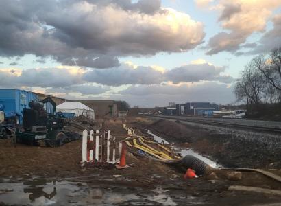 Scene of railroad track and machinery