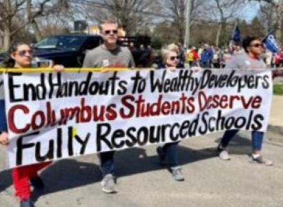 Banner about Columbus students needing resources