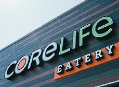 Top of the front of a building with words CoreLife Eatery