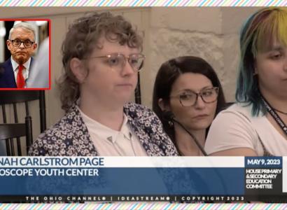 People from TV screen testifying