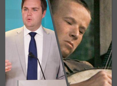 Two photos of a white man