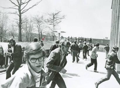 Students running in fear