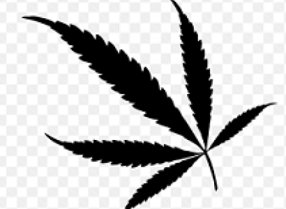 Sideways drawing of a marijuana leaf as if it's blowing in the wind