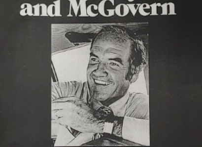 Black background with black and white photo of white man with receding hairline and words Mercury and McGovern