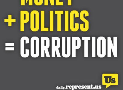 Grey background and words Money + Politics = Corruption