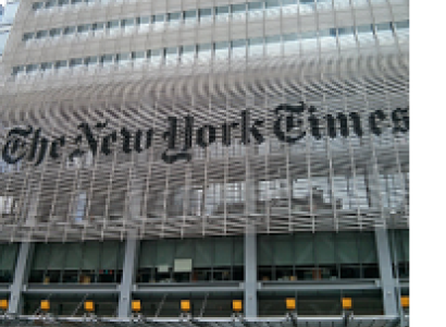 Front of a building with words new York Times on it