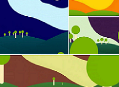 Brightly colored square of environmental scenes