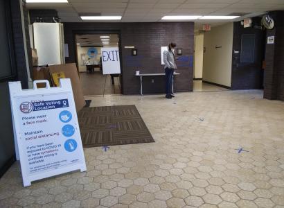 Empty building with Voting Rules sign