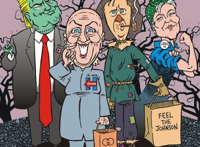 The four presidential candidates in a cartoon 