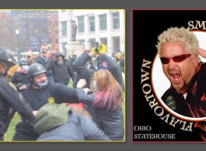 Proud Boy getting ready to punch a woman a a protest