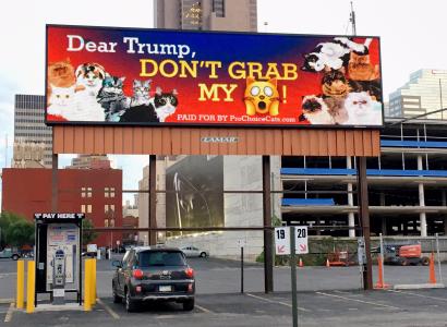 Trump don't grab my - then a picture of a cat - on a billboard