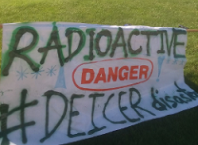 Sign outside saying Radioactive Danger #deicer disaster