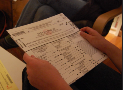 Person looking at ballot