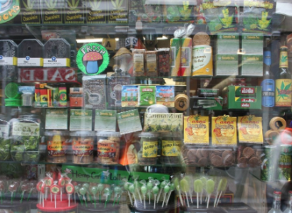 Store with shelves of edibles
