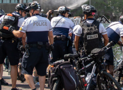 Cops spraying at a protest