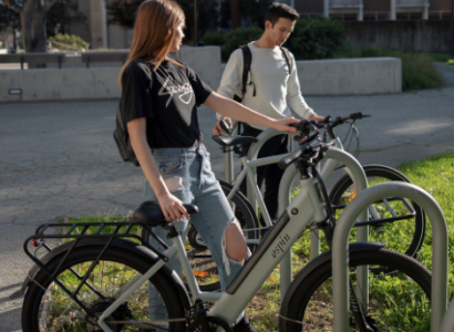 Woman and man on ebikes