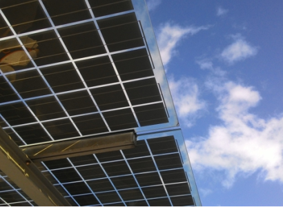 Solar panels against the blue sky