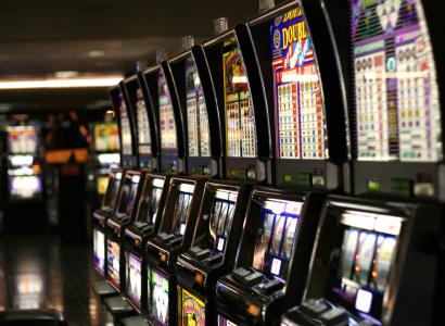 Row of flashy video slot machines
