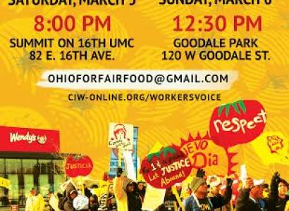 Poster announcing events with people picketing Wendys