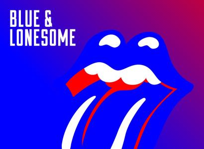 Blue version of Rolling Stones logo with words blue and lonesome