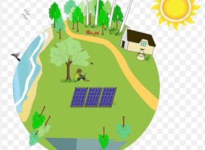 Earth with windmills and solar panels