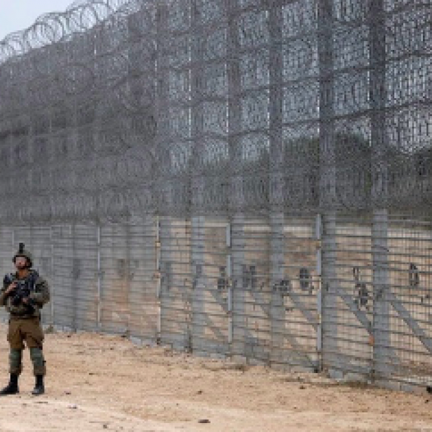Man standing outside a wall of fences