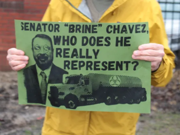 Protester holding sign