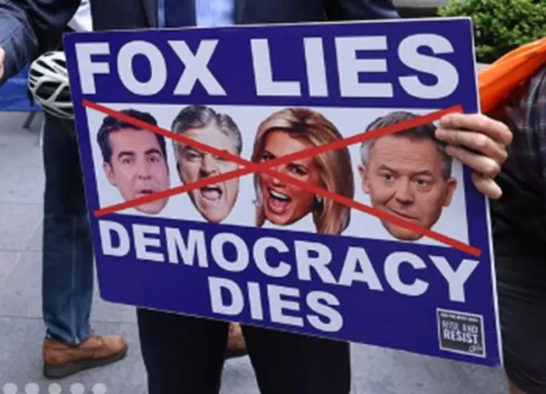 Fox lies democracy dies sign